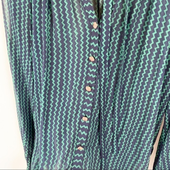 Anthropologie long sleeve green Neck Tie Chevron Tunic sheer abstract blouse top - Picture 5 of 6